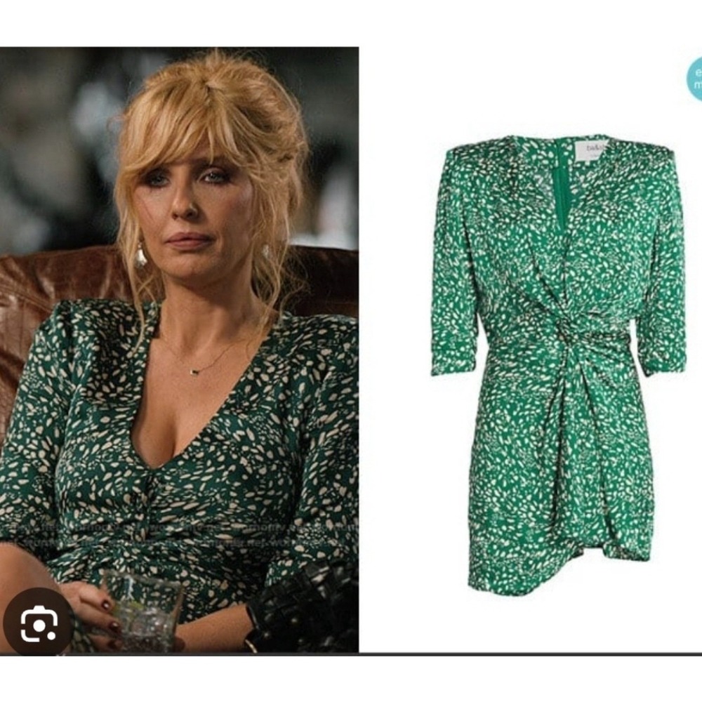 ba&sh Women Dress S Green‎ Erik Abstract Print Ruched V-Neck Mini Dress 1E22ERIK